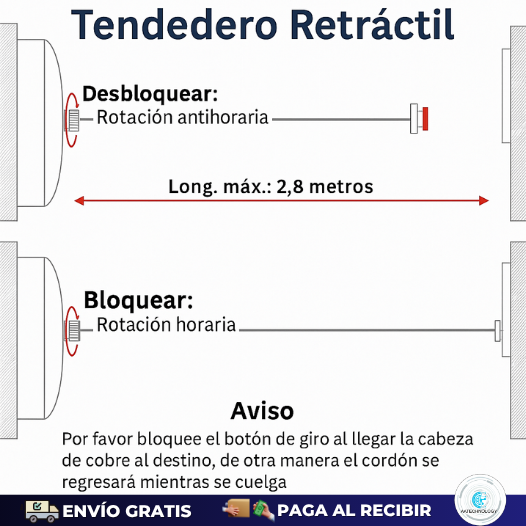 Tendedero Retráctil De Acero Inoxidable De 2.8 Metros