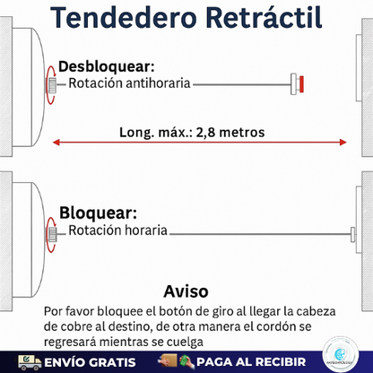 Tendedero Retráctil De Acero Inoxidable De 2.8 Metros