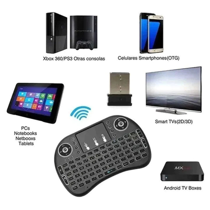 MINI TECLADO INALÁMBRICO KEYBOARD PARA TV, XBOX, PS, PC.