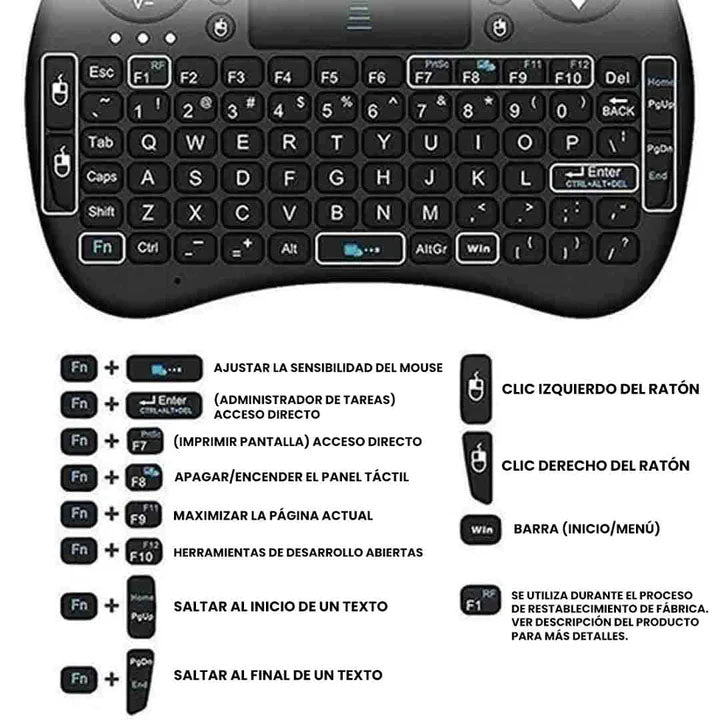 MINI TECLADO INALÁMBRICO KEYBOARD PARA TV, XBOX, PS, PC.