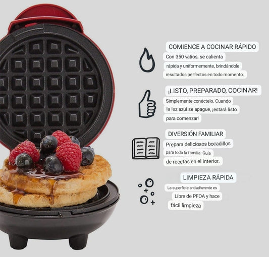 MINI WAFFLERA REDONDA ANTIADHERENTE.