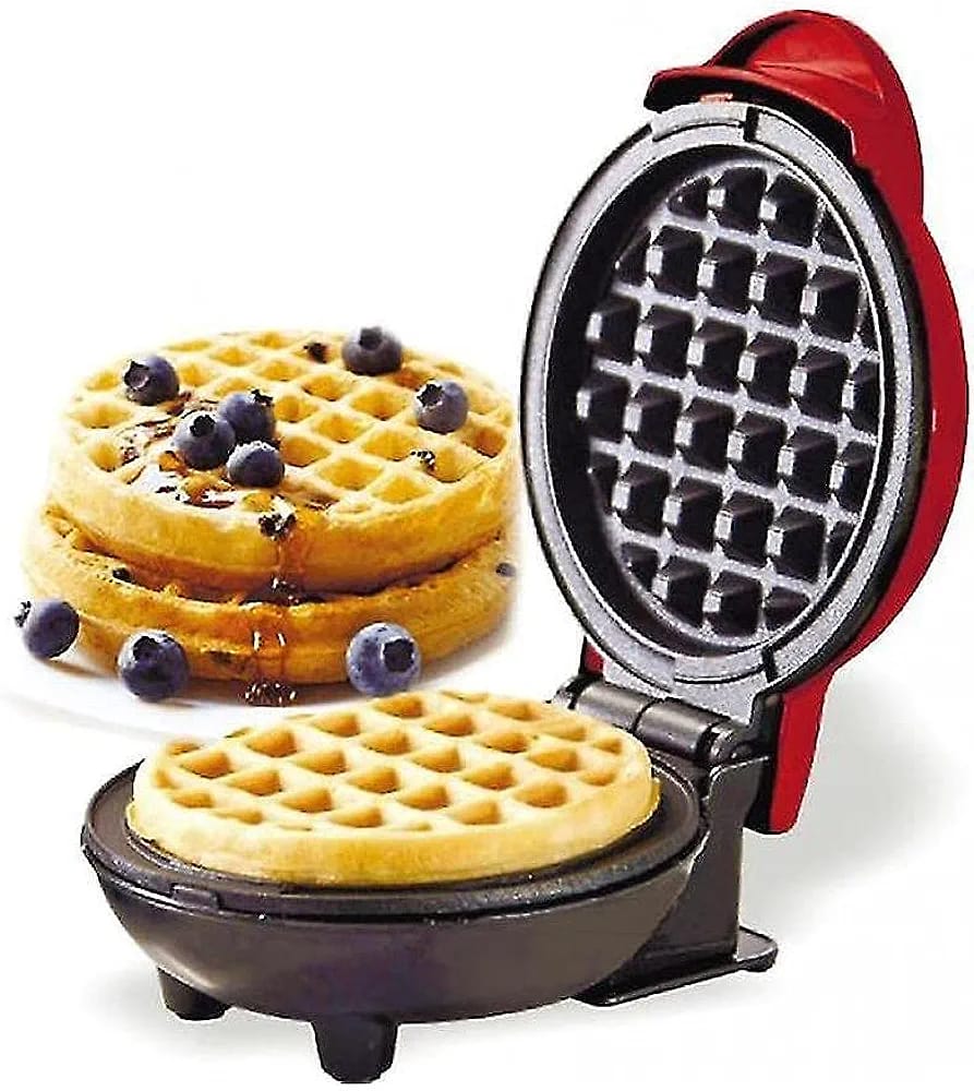 MINI WAFFLERA REDONDA ANTIADHERENTE.