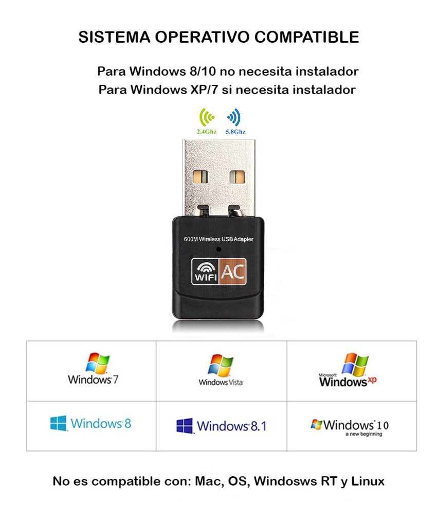 ADAPTADOR RECEPTOR WIFI USB 600